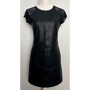 Women's Black Lace and Leather Look French Corner Dress